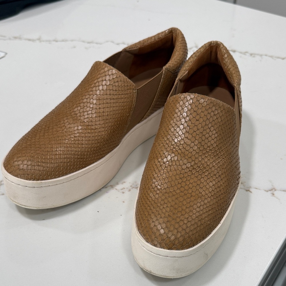 Vince Tan Faux-Snakeskin Slip-On Sneakers